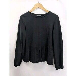Zara Black Peplum Pullover Sweatshirt Soft  Small S Classic Cotton Blend